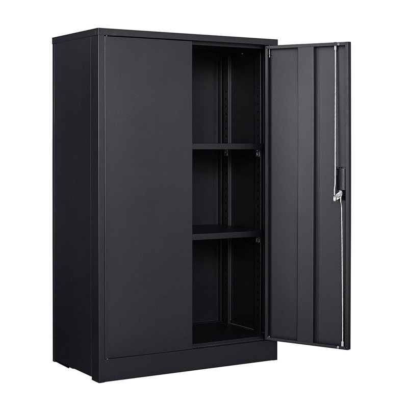 Black Metal Folding Locker With Adjustable Shelf, Handle Locks, And Spring Loaded Door , Easy Assembly Filing Cabinet Dividers, Locking Doors, Black, For Home