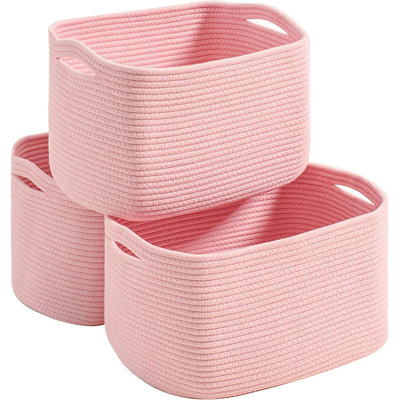 3-pack Pink Woven Rope Storage Baskets Light Pink