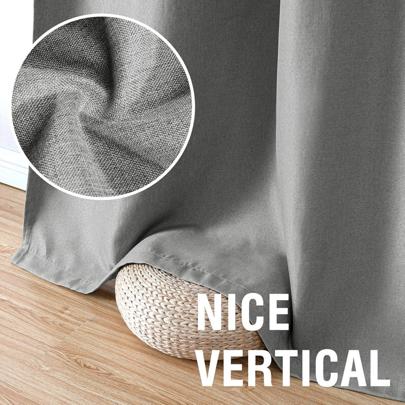Blackout Linen Curtains 2 Panels Thick Light Blocking Curtain Thermal Insulated Window Drapes for Bedroom Rustic Farmhouse Curtains for Living Room