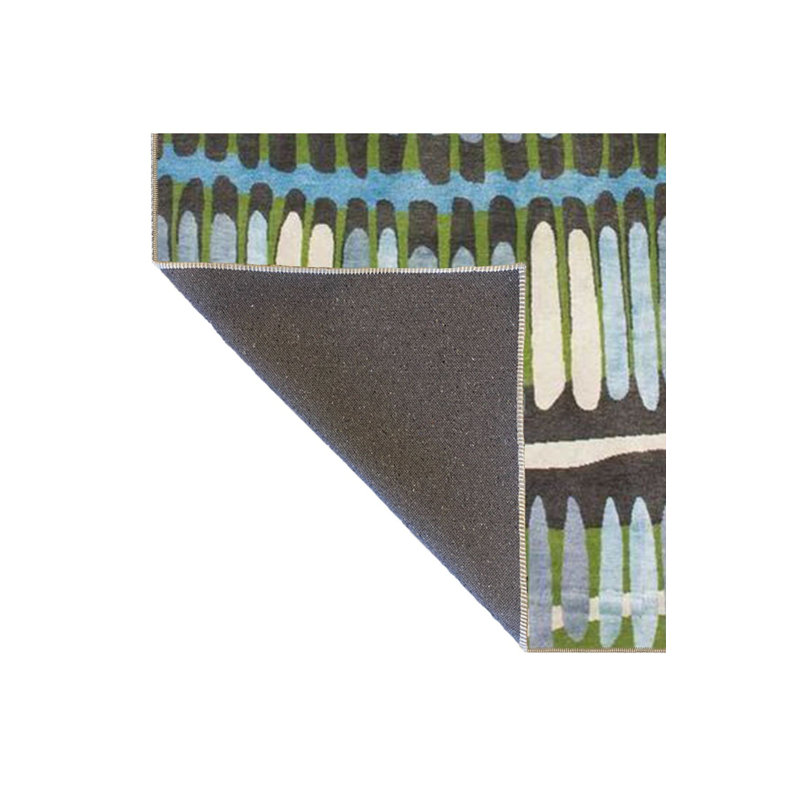 Machine Washable Light Blue Line Patterned Woven Base Rug