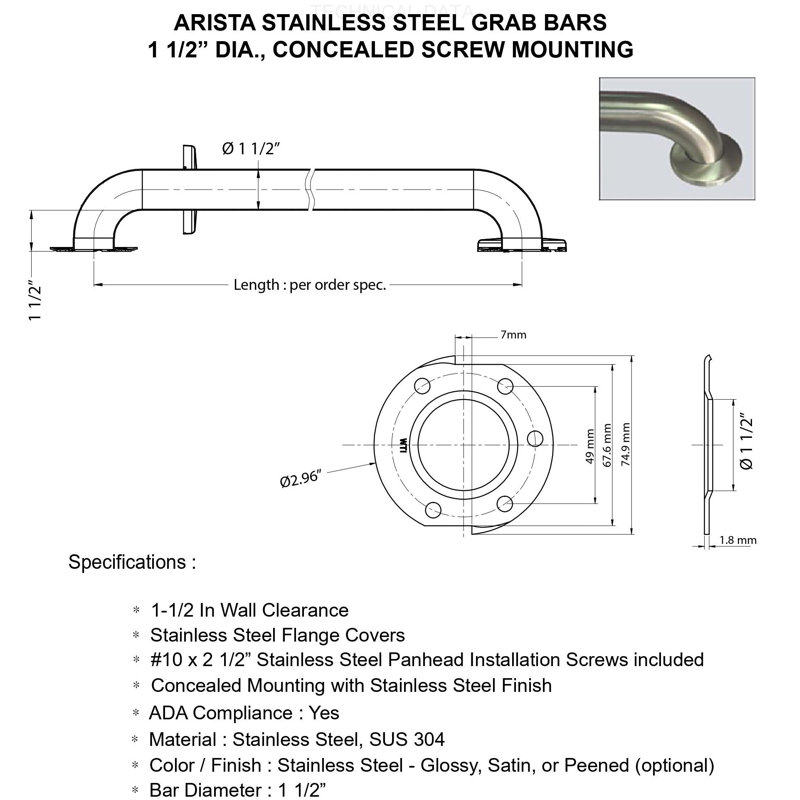 Grab Bar, 42" W