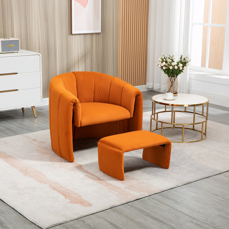 Méridienne et repose-pieds en velours Etheline, Velours orange