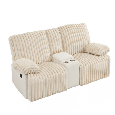 Causeuse inclinable manuelle en velours côtelé, canapé inclinable avec porte-gobelets cachés, canapé inclinable pour le cinéma maison de salon, beige