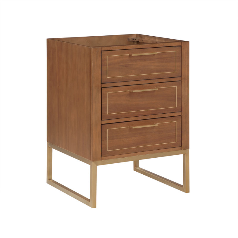 Ensemble de meuble-lavabo simple 24 po Markham, Noyer, Quartz blanc, Laiton satiné