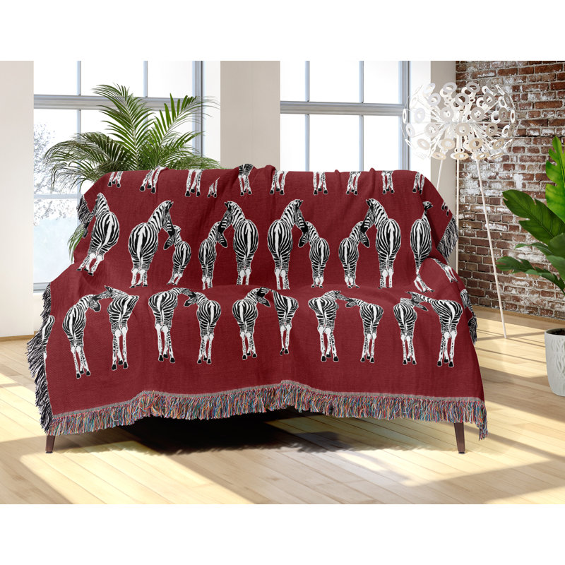Jeté en mélange de coton Ziggy Zebra, L 70 po x l 50 po, Rouge, blanc cassé