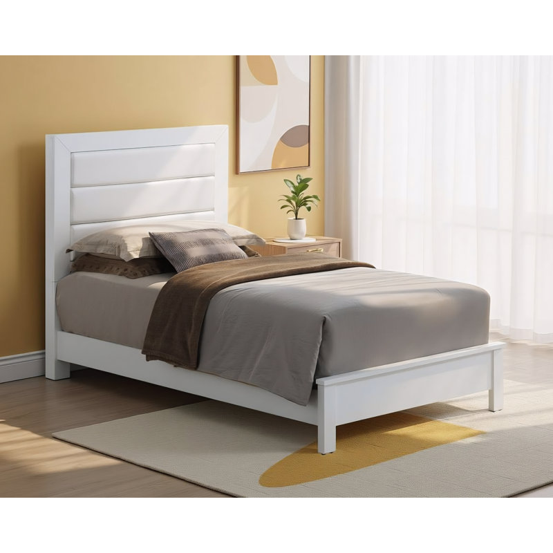 Lit simple en similicuir Imatra, Lit simple, Blanc