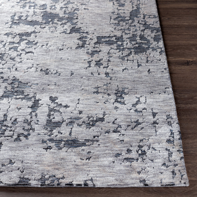 Tapis gris abstrait tissé à la main, Rectangle 2 pi x 3 pi