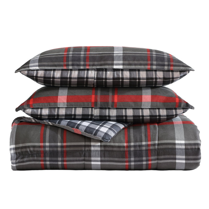Eddie Bauer Willow Plaid Down Alt Grey Reversible Comforter Set, Twin Comforter + 1 Sham