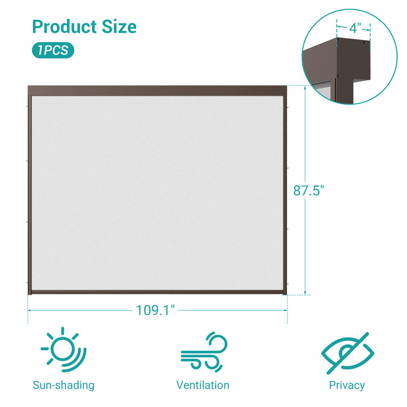 Écran d'intimité rétractable pour accessoires d'ombrage Pergola uniquement compatible avec la marque Aok Garden, 10 pi, Brun
