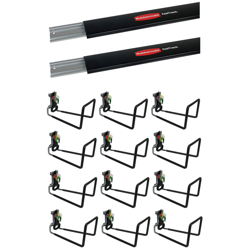Rubbermaid Fast Track Wall Mounted Storage Rail (2 Pack) & Hose Hooks (12 Pack)