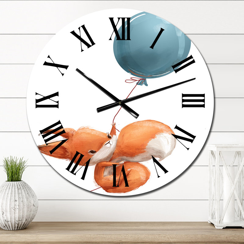 Mignon petit dessin d'un écureuil avec ballon - horloge murale pour enfants, Moyen