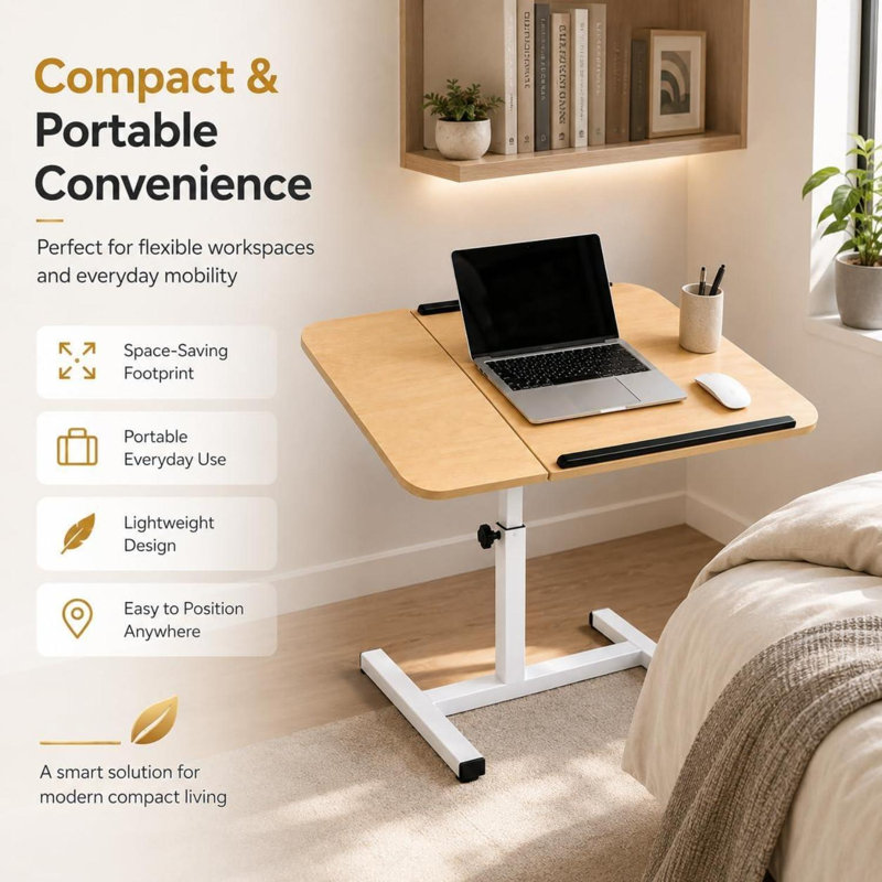 Adjustable Height Iron Computer Desk, Beige/White