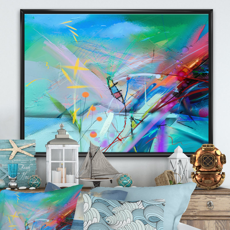 «Abstract Colorful Seascape IX», reproduction d'impression sur toile, H 30 po x l 40 po x 1,5 po, Toile avec cadre noir
