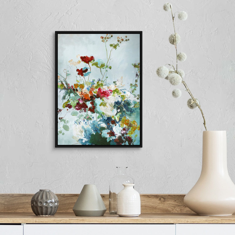 Abstrait floral 1 - reproduction d'art, H 18 po x l 14 po x P 1,75 po, Toile avec cadre noir