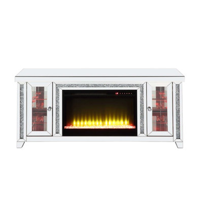 Noralie  59"W TV Stand w/Fireplace & Led, Mirrored & Faux Diamonds