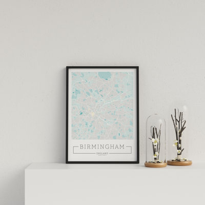 City Location Ordnance Map Blue Birmingham 1 Piece Single Picture Frame Wall Art