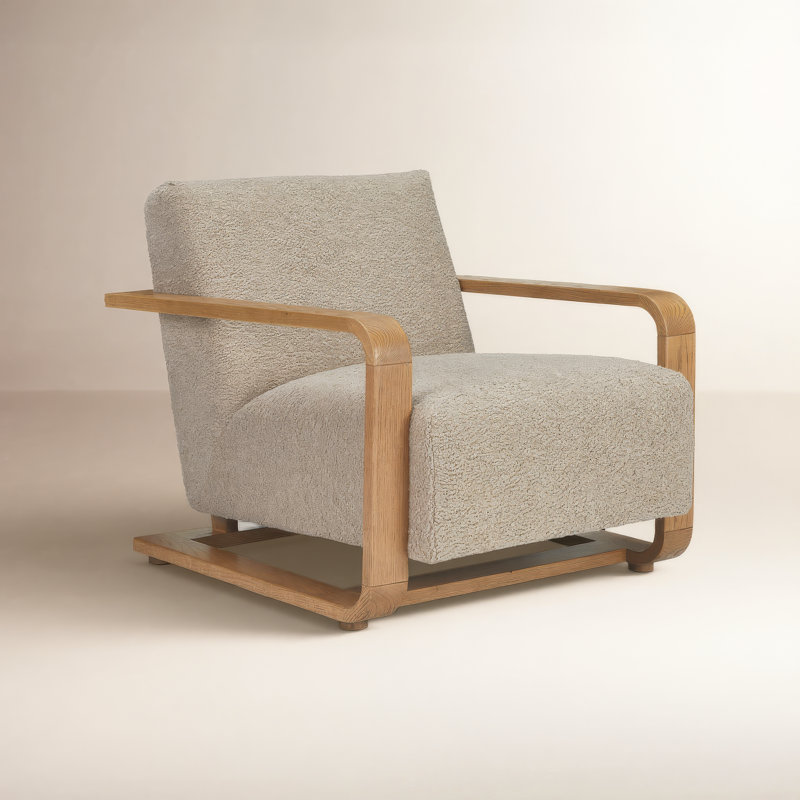 ECKERSLEY LOUNGE CHAIR CREAM FAUX FUR, Beige Boucle