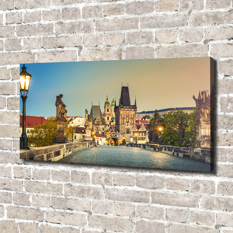 Prague Bridge Czech Republic - No Frame Print on Canvas, 70cm H x 140cm W x 2cm D, Canvas