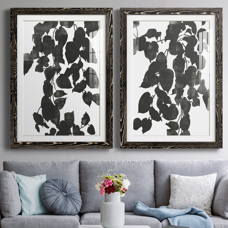 Pothos Silhouette I - ensemble de 2 reproductions de dessins encadrés, H 43,5 po x l 31,5 po x P 1 po, Papier encadré noir