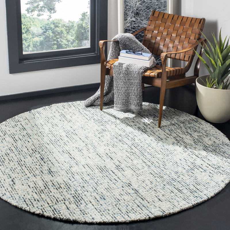Tapis bleu / gris anthracite en laine touffeté à la main, Rond 4 pi