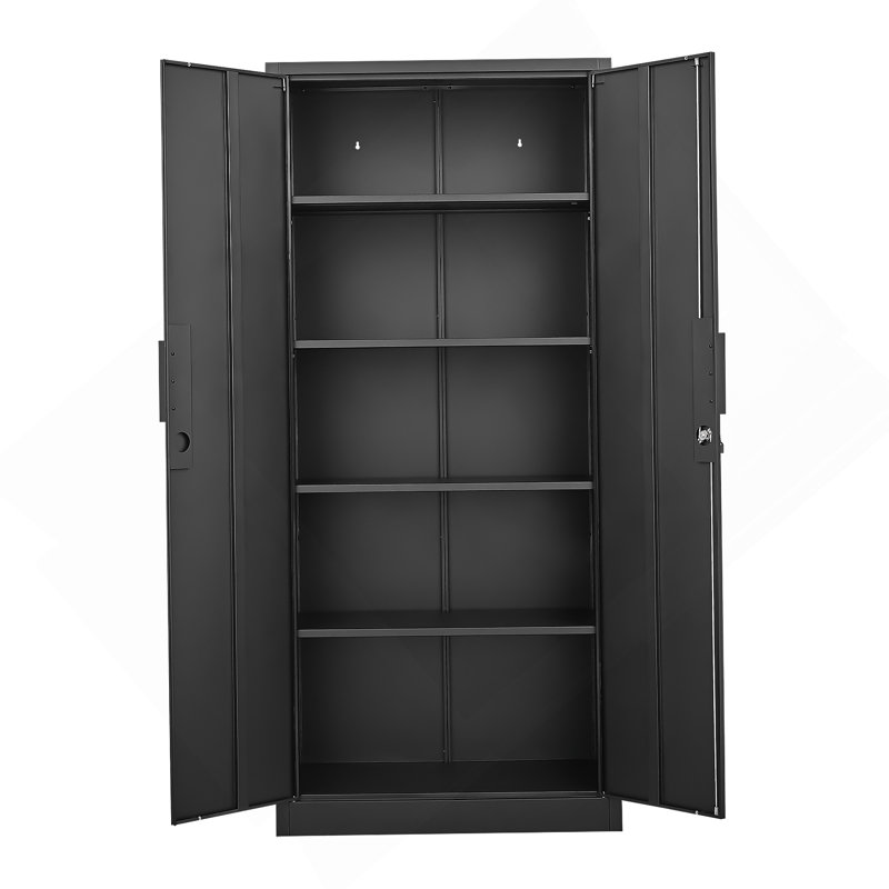 Storage Cabinet, 2-Door File Cabinet With Lock, 4 Adjustable Shelves For Office, Home, Black