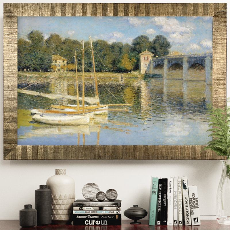 « the bridge » par claude monet, reproduction de peinture à l’huile sur toile tendue encadrée, Cadre bronze