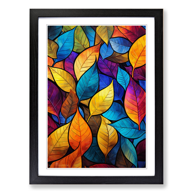 XYZ-FRM-V1223-4108 Leaf Abstract - Single Picture Frame Print on Wood, 34cm H x 25cm W x 2cm D, Black