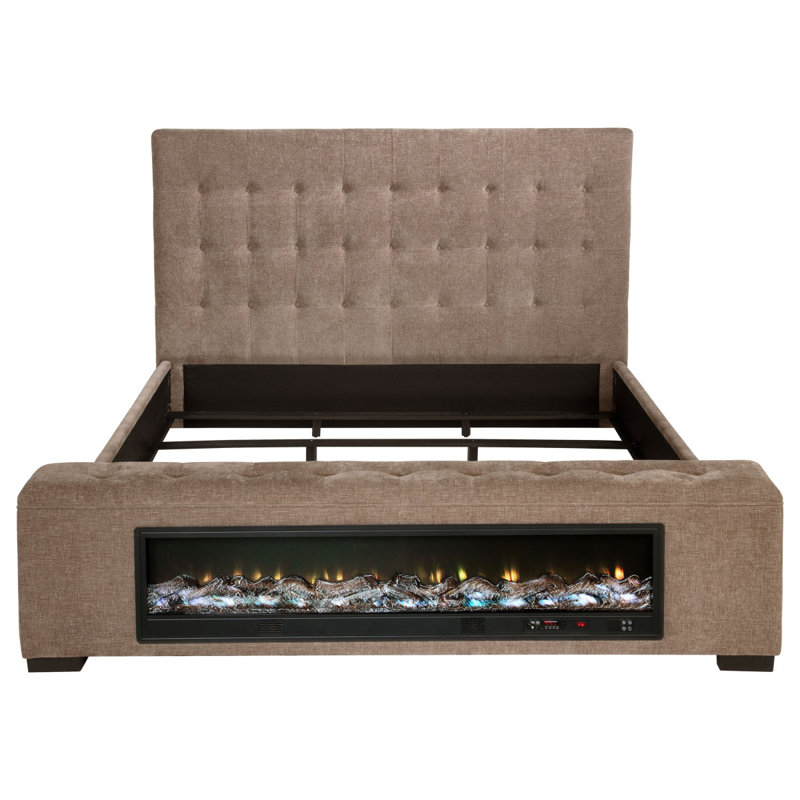Crombie Brown Upholstered Eastern Radhika Audio Flame Visualizer Bed, King