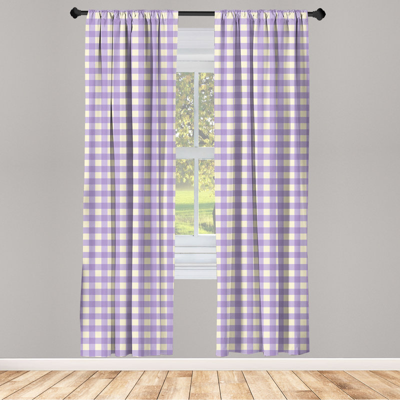 East Urban Home Gingham 4-Panel Curtains, Pastel Lavender Checkered, Lavender Pale Yellow, 56" W x 95" L