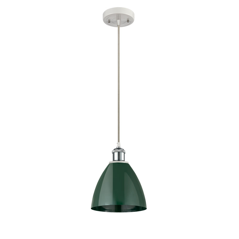 Luminaire suspendu conique 1 lumière, Vert, Blanc / chrome poli