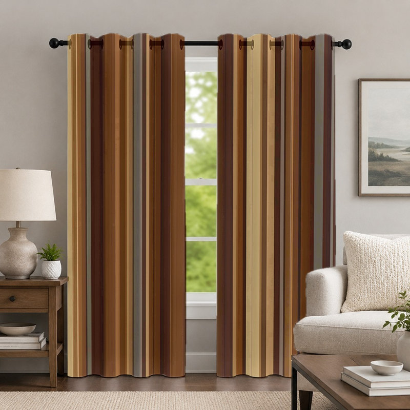Rideaux rayés 2 pièces, rideaux à rayures verticales minimalistes, panneaux de fenêtre modernes à motif de tons terre, décoration intérieure élégante pour le salon de la chambre à coucher