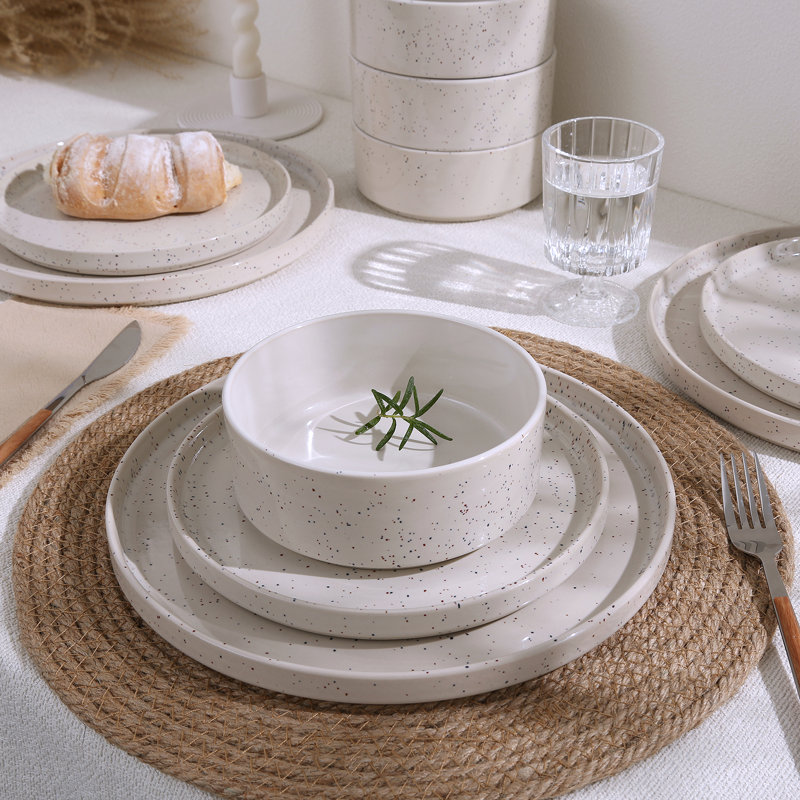 Delaenie Piece Stoneware Dinnerware Set - Service for 4, Creamy/Colorful Speckles