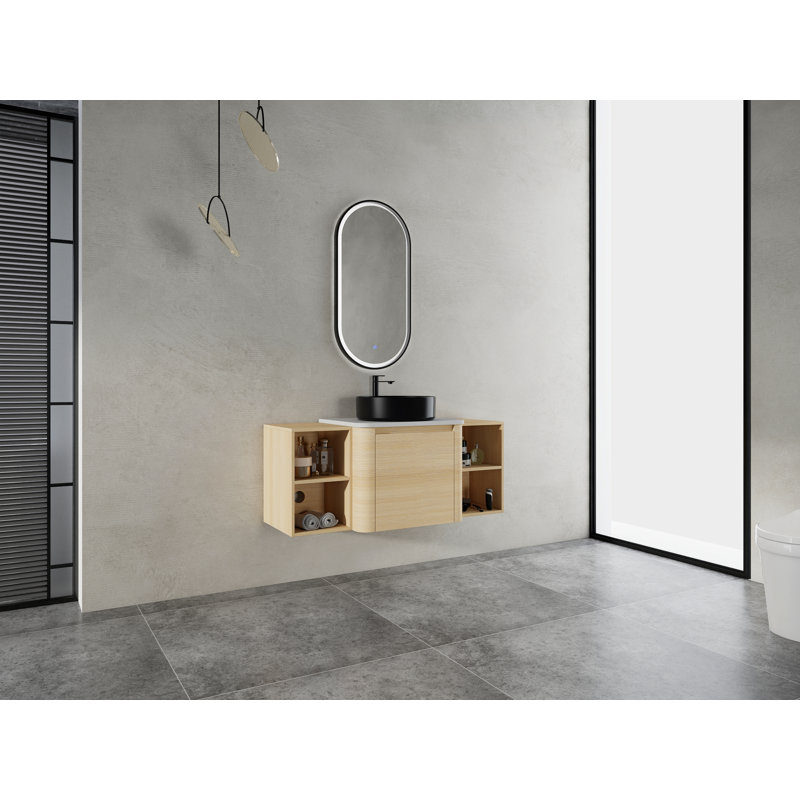 Meuble-lavabo de salle de bain, 47,3 po, contreplaqué, 1 pièce, mural, chêne blanc américain, 47" W