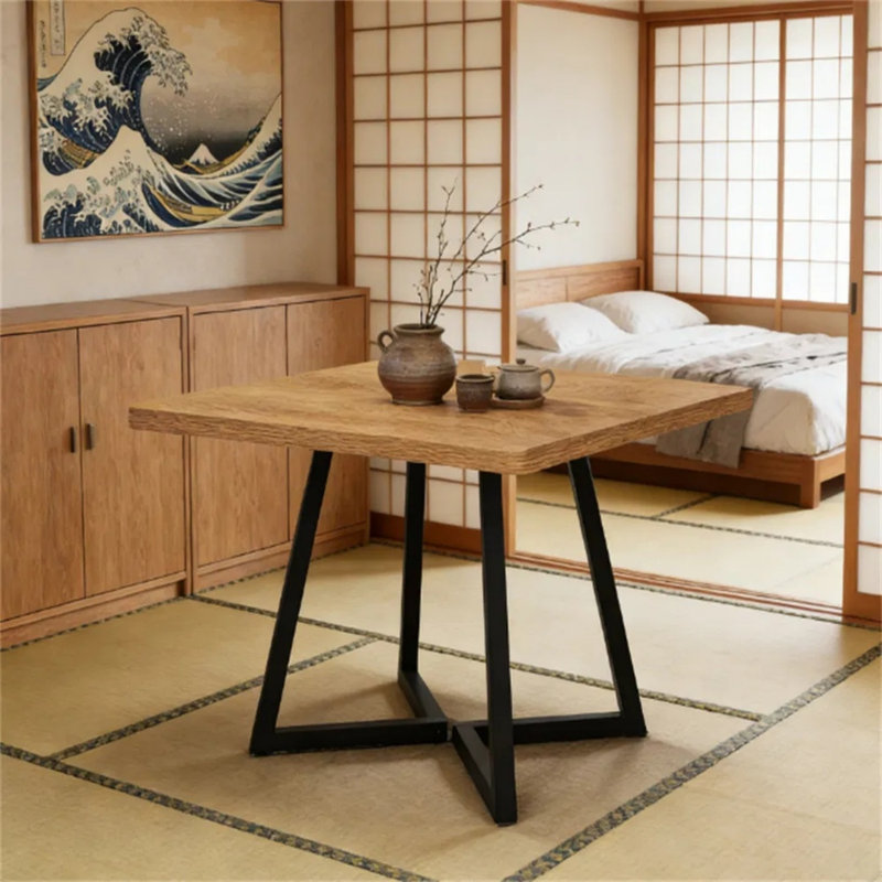 Table de salle à manger carrée de style industriel avec piètement en métal robuste, table polyvalente pour la cuisine, la salle à manger et le bureau à domicile