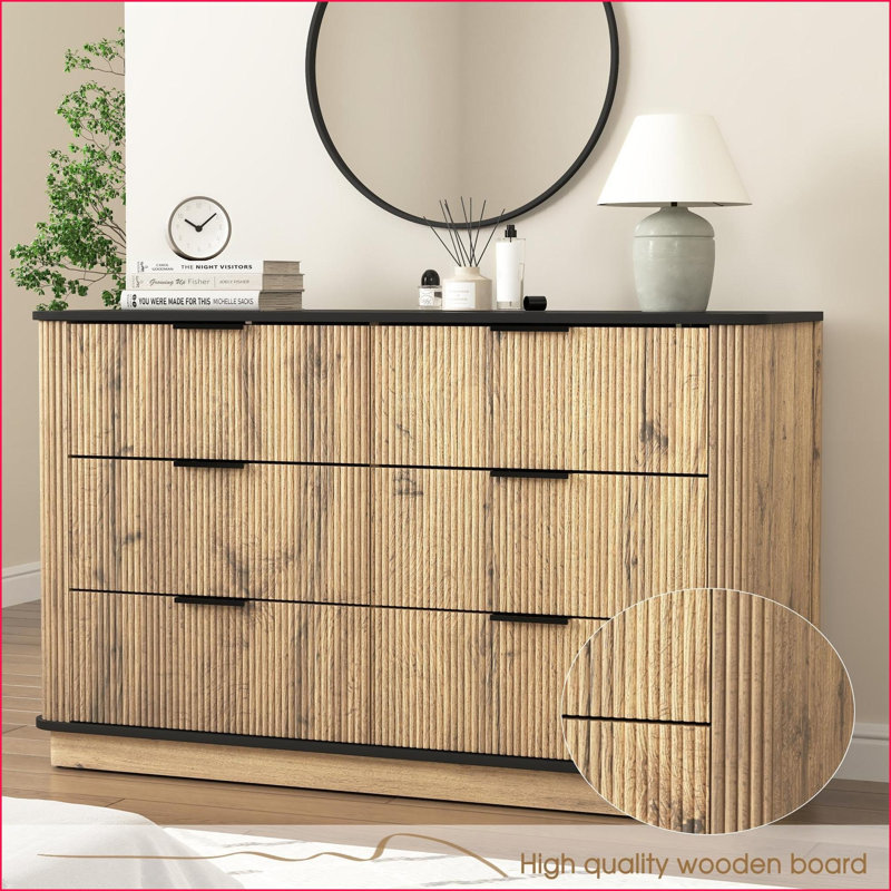Cabinets, Modern 6-Drawer MDF Multi-Functional Cabinet with Rounded Corners, 47.2x15.7x29.6 Inches | Walnut Brown | Bedroom