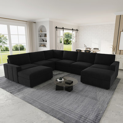 Canapé modulaire de rangement en U avec deux repose-pieds