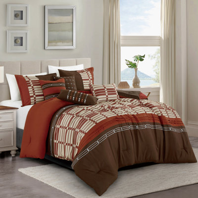 Ensemble d'édredon 7 pièces avec broderie et imprimé, microfibre ultra douce, 100% polyester, collection de literie toutes saisons