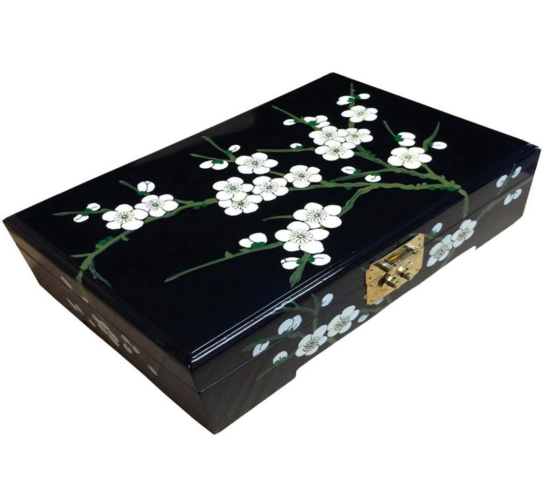 Hand Painted Oriental Blossom Jewellery Box