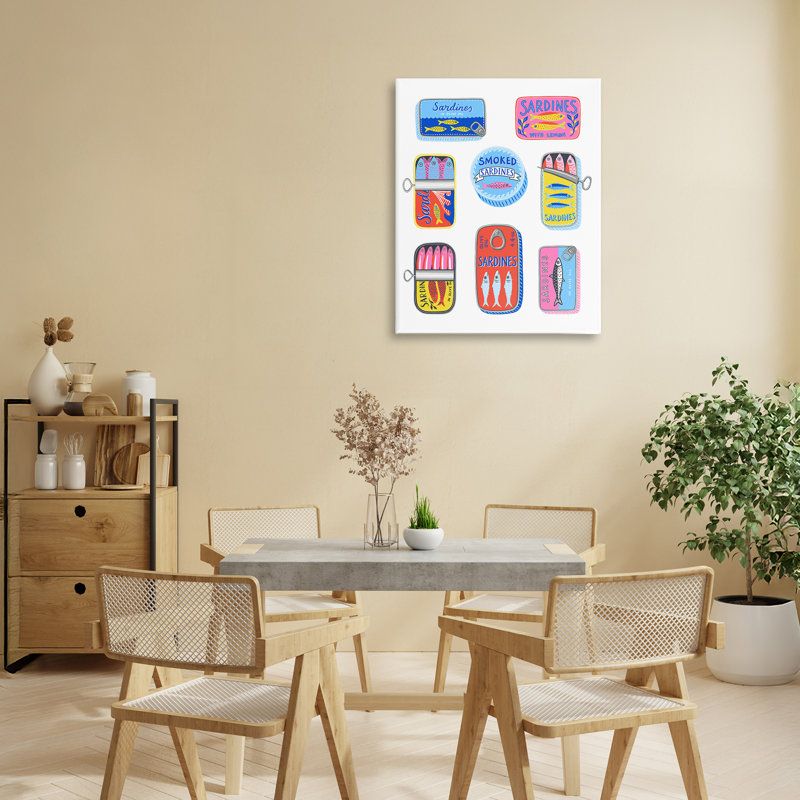 Toile de sardines vives et pastel, design par Bex Morley Design, H 20 po x l 16 po