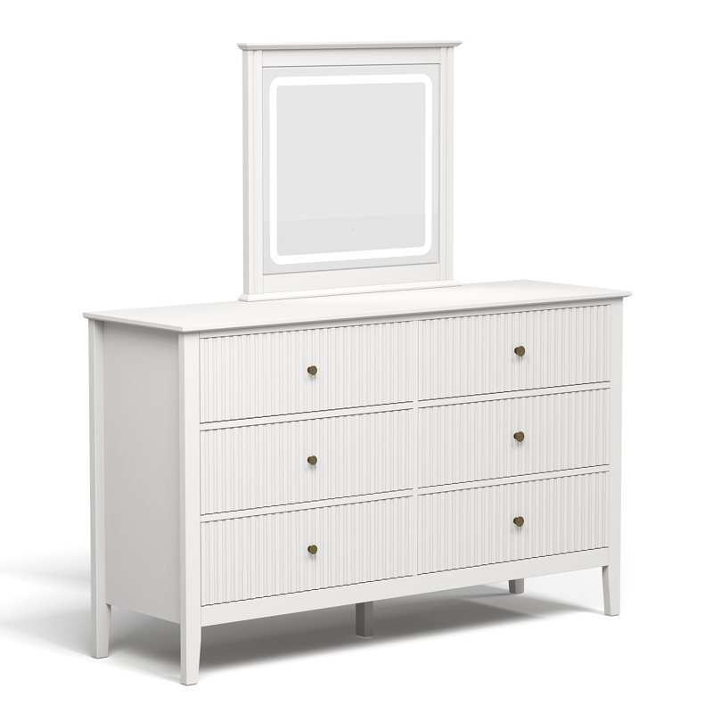 6 Drawer Dresser With Lighted Mirror, White