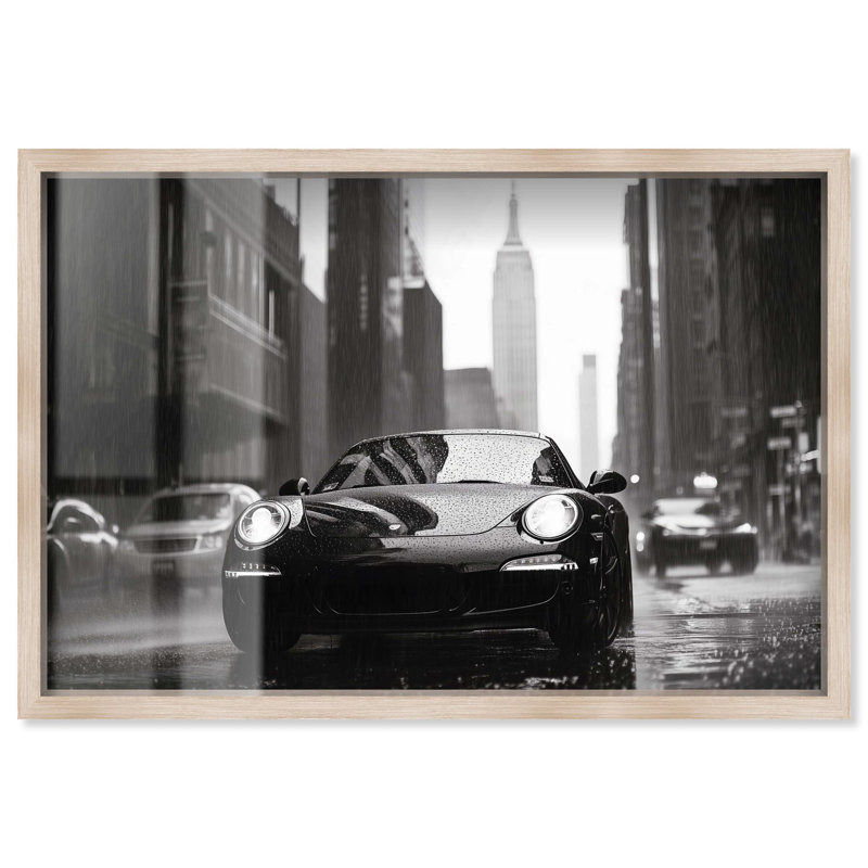«Drive in the Rain NYC Shadowbox», photographie élégante par Art Remedy, Crème, crème, H 31 po x l 46 po