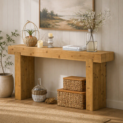 Console en bois massif de 63 pouces de style campagnard rustique pour entrée, couloir ou derrière canapé, étroite et élégante