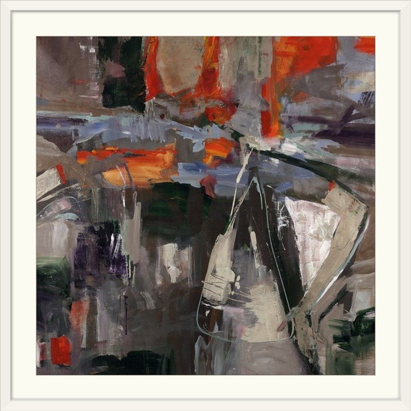 'New Blue Scarf' Fuze Painting Print, 38" H x 38" W x 1" D, White Frame