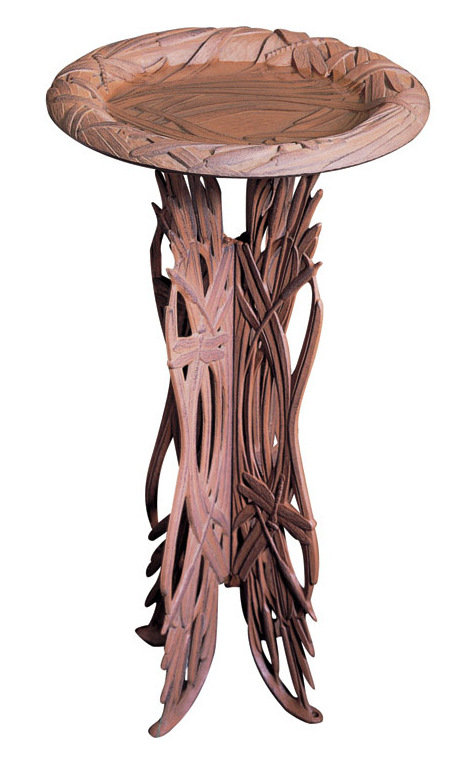 Dragonfly Birdbath and Pedestal, Moss Green