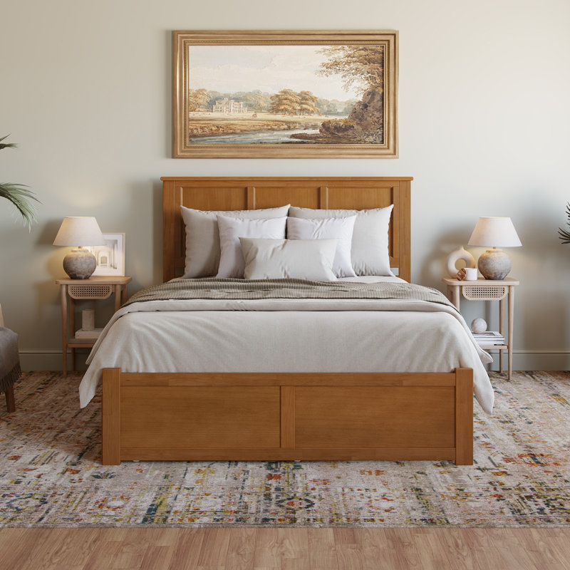 Madison Solid Wood Platform Bed with Panel Footboard and Storage Drawers, Queen