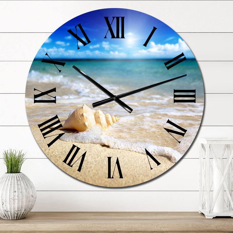 Large Seashell In The Sand II - Nautical & Coastal wall clock, Small