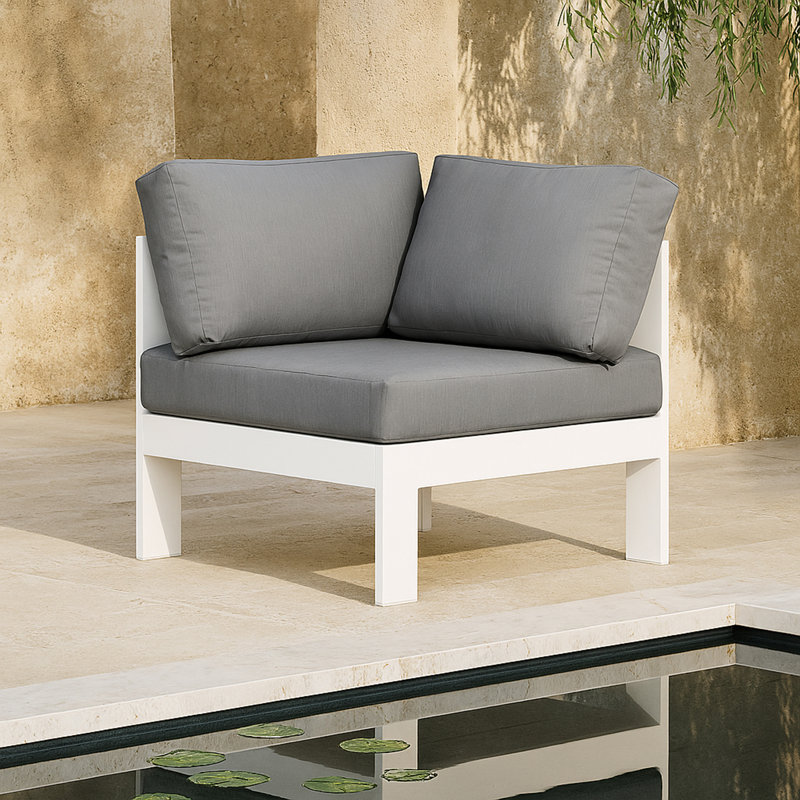 Chaise de patio avec coussins Lajoy, gris, Blanc