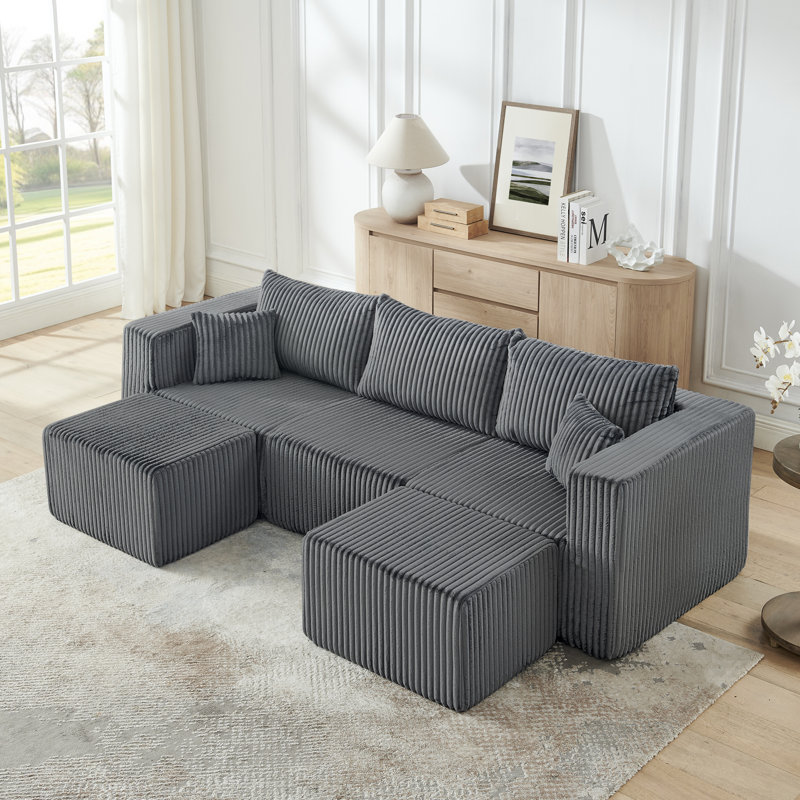 Canapé modulaire compact en velours côtelé: Canapé modulaire moderne et minimaliste, Gray Corduroy