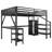 Queen Size Metal Loft Bed with L-Shaped Desk, Wardrobe, LED Lights & USB Charging Station for Kids Teens Adults, Black