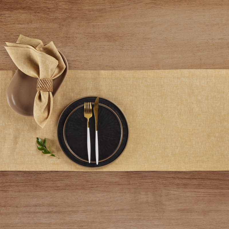 100% Pure Linen Table Runner - Athena, 90" x 14", Golden Nugget